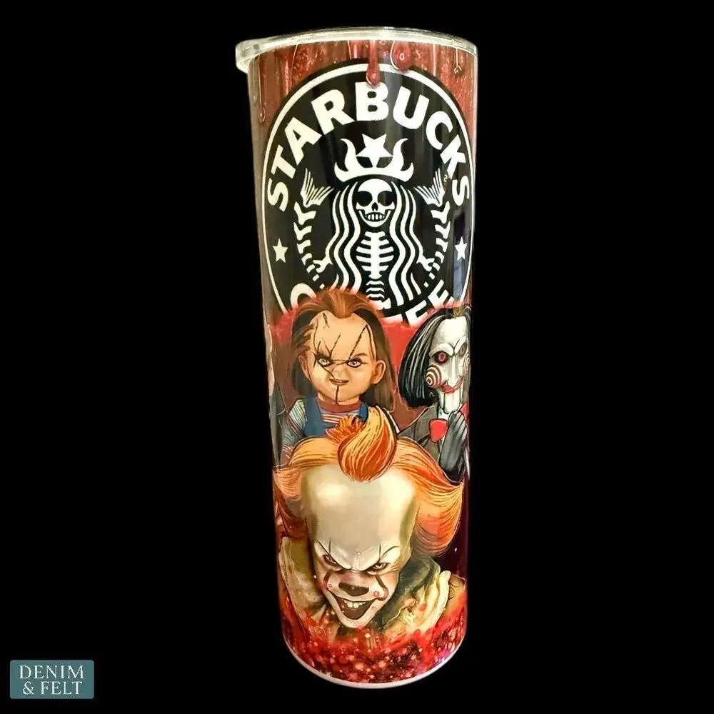 Horror Movie Starbucks Tumbler 20oz Stainless Steel Red Drip Design NEW‎